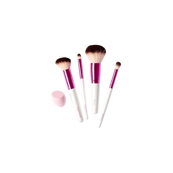 Ruby Kisses Makeup Brushes Travel Size Complexion Brush Set, Powder, Angled Buffer, Blending, Concealer and Blending Sponge, Friendly 5 PCS Set