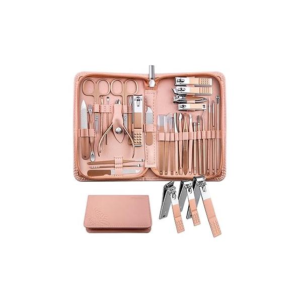 WOAMA Manicure Set Pedicure Kit - 30 in 1 Nail Professional Stainless Steel Care for Women Pink
