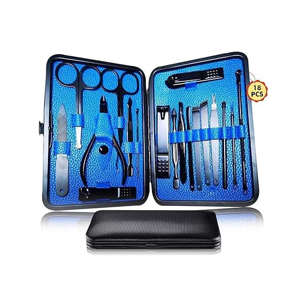 Manicure Pedicure Kit Nail Clippers Set 18 in 1 High Precision Stainless Steel Cutter File Sharp Scissors for Men & Women Fingernails Toenails Vibrissac with Stylish Case (Yellow_18in1)