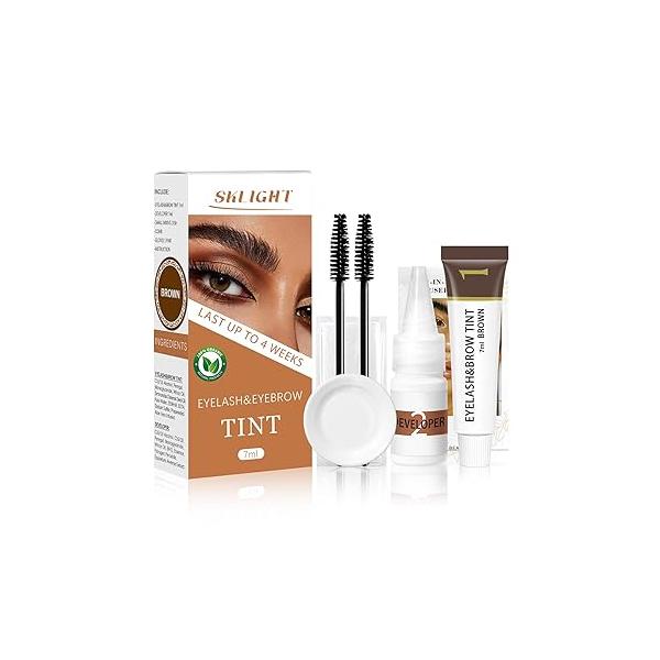 Lash Color Kit, Professional Eyelash & Eyebrow Kit Lasting for 4 Weeks, Instant with Natural Ingredients, Safe Easy to Use 7ML(Brown)