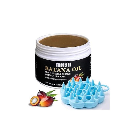 Batana Oil for Hair Growth & Thickness - 100% Pure Cold-Pressed Honduran Repairs Split Ends | Natural Regrowth Treatment with Castor Rosemary 4.16 oz + Scalp Massage Brush