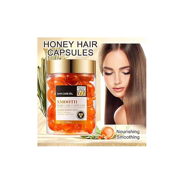 30PCS Hair Serum Oil Capsules, Moisturizing for Frizzy, Dry and Damaged Hair, Smooth, Non-greasy, Refreshing Long Lasting Nourishing Women（Coconut Oil）