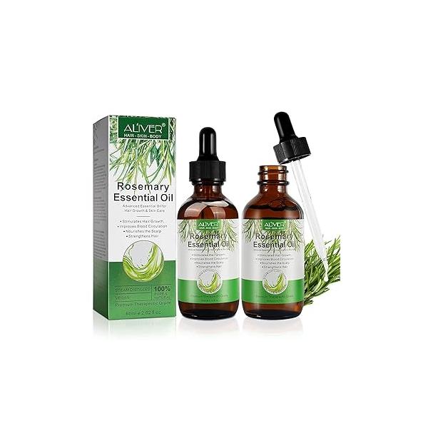 Pure Natural Rosemary Essential Oils - 2 pack, Hair Growth Scalp Oil for Dry Damaged Hair(2.02 Fl Oz)