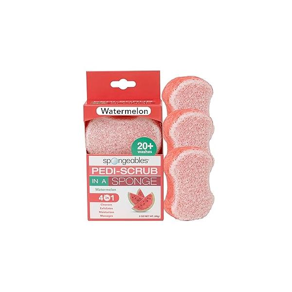 Spongables Pedi Scrub Foot Exfoliating 20+ Wash Sponge, Watermelon, 3 Count