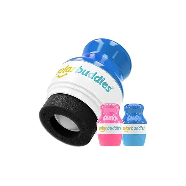 Solar Buddies Sunscreen Applicator - Blue & Pink Duo BPA-Free Refillable Roll on Sponge Sunscreen, Suncream Lotion For Kids, Adults Families Holds 3.4fl oz, Perfect Size for Travel