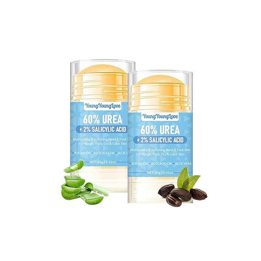 2 PCS Urea Cream 60% with 2% Salicylic Acid Foot & Hand Stick - Repair Balm for Cracked Hands, Elbows, Knees, Feet Heels, Calluses and Exfoliation, Hydrates Softens Dry Skin, 1.41*2 oz