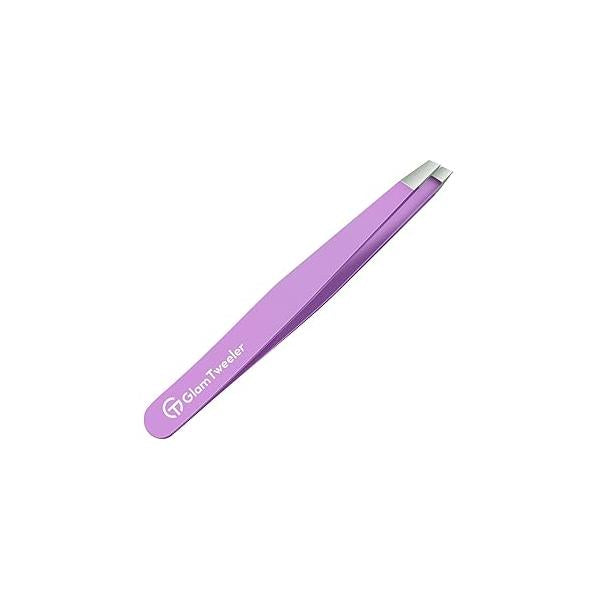 Expert Eyebrow Hair Removal Tweezer with Leather Case, GlamTweeler High Precision Slant Tip Stainless Steel Tweezers for Men and Women (Hot Pink)