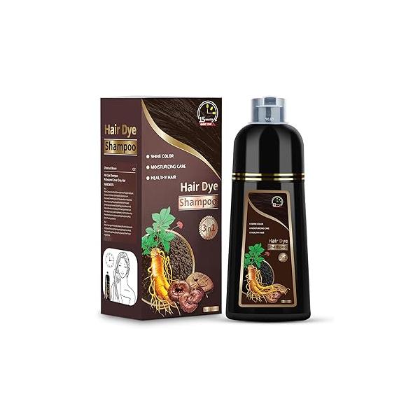Hair Dye Shampoo for Gray Hair, 3 in 1 Herbal Women Men, Color 500ml (Black)