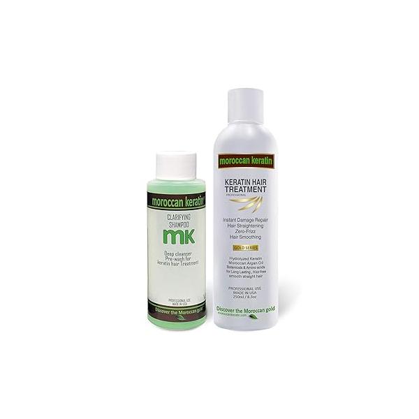 GOLD SERIES Brazilian Keratin Hair Treatment Blowout Straightening Complex Global Kit With Argan Oil Proven and Fast Formula Natural Organic Results Clarifying Shampoo Keratina