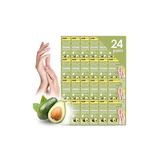 24 PK Original Derma Beauty Hand Mask Bulk Moisturizing Gloves for Dry Hands Nail Care Essential, Best Mother's Day Gift Idea, Self Women (Shea Butter + Avocado)