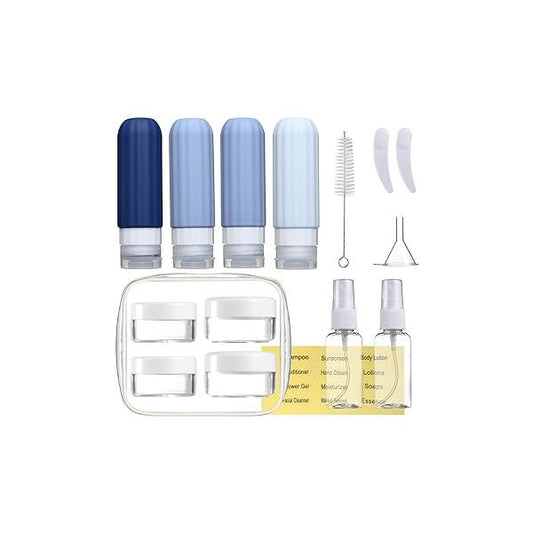 16 Pack Travel Bottles Set for Toiletries, Leakproof Containers Toiletries TSA Approved Silicone Accessories Squeezable Refillable 3oz Shampoo Conditioner Lotion