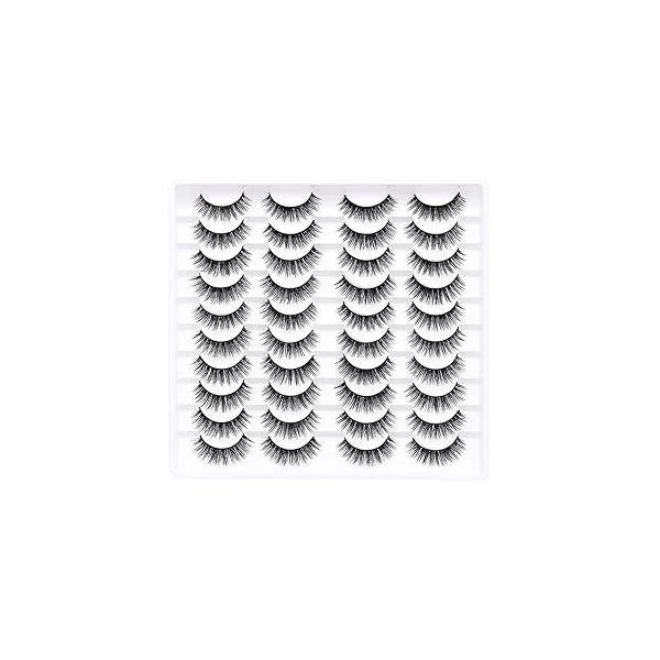 False Eyelashes 20 Pairs Wispy Lashes Faux Mink 14mm 3D Fluffy Cat Eye （style 20-061)
