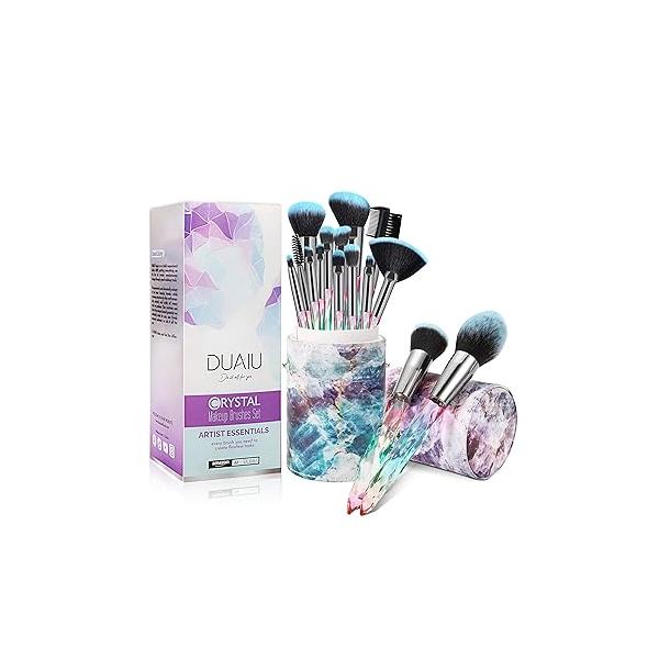 DUAIU Makeup Brushes 15pcs Premium Synthetic Bristles Crystal Handle Set Kabuki Foundation Brush Face Lip Eye Sets Professional with Starry Gift Box (Blue)