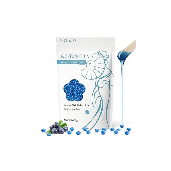 KOTAMU Hard Wax Beads for Hair Removal - 1lb Sensitive Skin Thick Formula Full Body, Face, Chest, Back, Leg, Bikini Brazilian Waxing Refill Women and Men