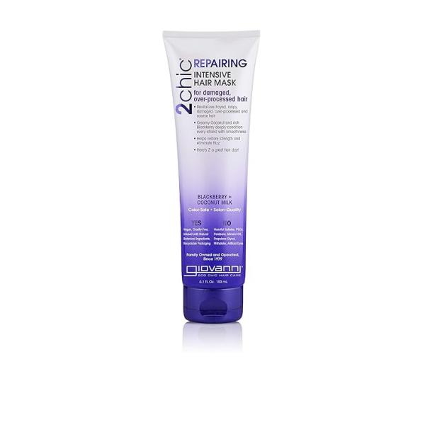 GIOVANNI 2chic Ultra-Repairing Hair Mask - Blackberry & Coconut Oil for Dry, Damaged Processed Hair, Argan, Jojoba, Shea Butter Keratin, Lauryl Laureth Sulfate Free, Color Safe 5 oz