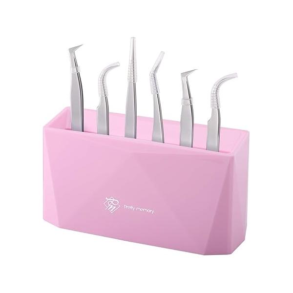 Pretty memory Lash Tweezer Holder 6 Holes for Eyelash Extensions Stand Display Storage Eyelashes Extension Supplies Accessories Tools, Pink
