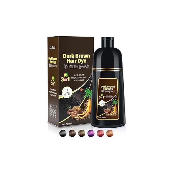 Dark Brown Hair Dye Shampoo 3 in 1 for Gray Coverage Women/Men, Color Instant Herbal Ingredients Semi Permanent