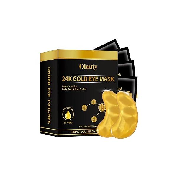 Under Eye Patches (30 Pairs) - 24K Gold Mask Enriched with Collagen Reduce Dark Circles, Puffy Eyes, Undereye Bags, Wrinkles, Nourish Skin, Gel Gifts for Women Men