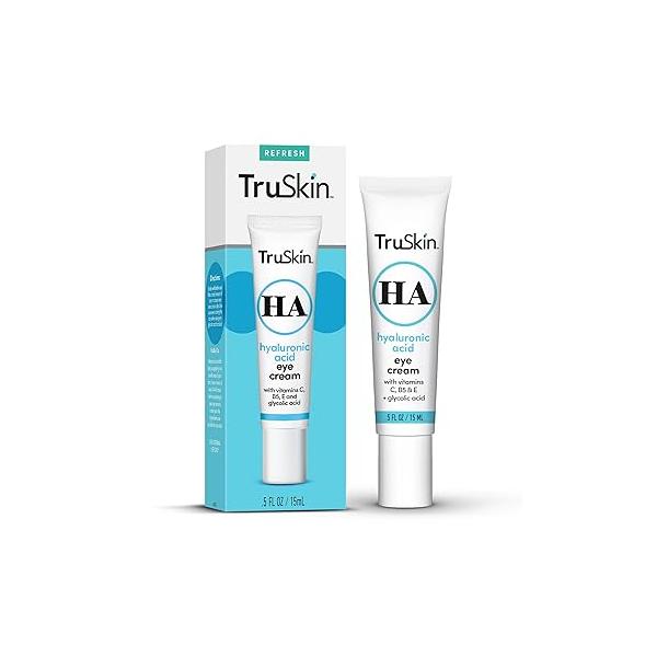 TruSkin Eye Cream for a Hydrated, Brighter-Looking Area - Improve Appearance of Dark Circles & Puffiness Hyaluronic Acid, Glycolic Vitamins C, B5, E Under Women, 0.5 fl oz