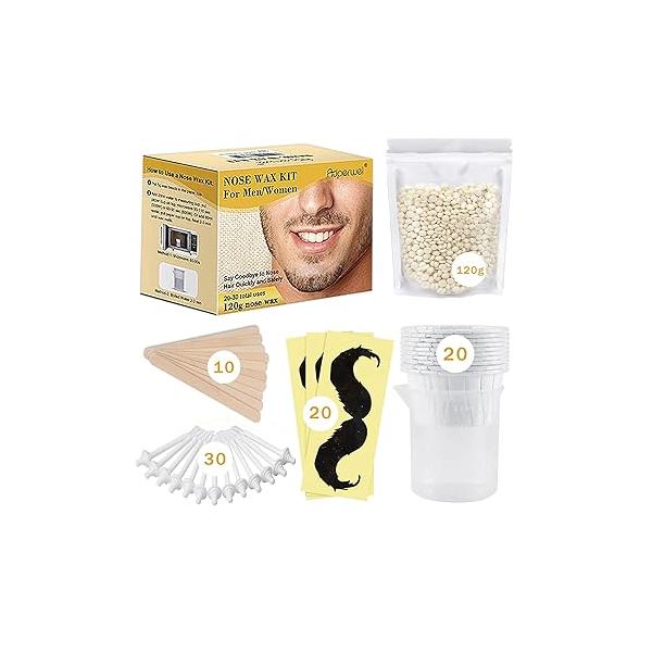 Nose Wax Kit - 120g White Wax, Includes 30 Applicators for Quick & Painless Hair Removal, Long Lasting, Perfect Men and Women, 20-30 Uses