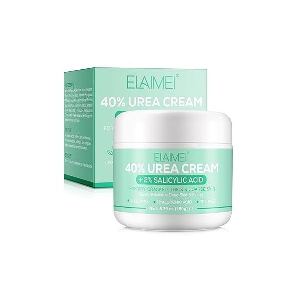 Urea Cream 40 Percent For Feet Maximum Strength,40% Plus 2% Salicylic Acid with Hyaluronic Acid,Tea Tree,and Aloe Vera for Foot and Hand - Deep Moisturizes,Callus Remover 5.29 oz