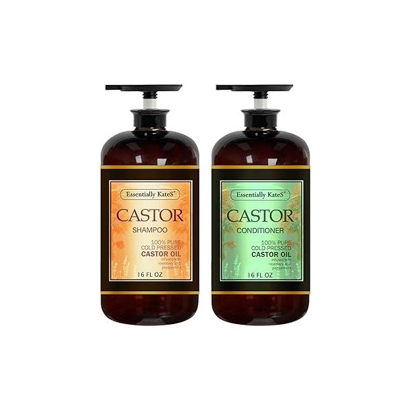 Castor Oil Rosemary Mint Shampoo and Conditioner 16 Fl Oz Set, Pack of 2 - Helps Thicker Healthy Looking Hair Sulfate & Paraben Free