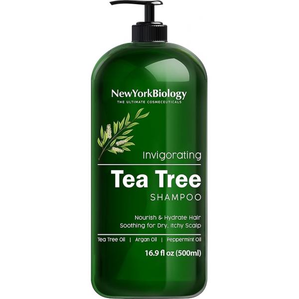 New York Biology Tea Tree Shampoo - Deep Cleanser Relief for Dandruff and Dry Itchy Scalp Therapeutic Grade - Helps Promote Hair Growth 16.9 fl Oz