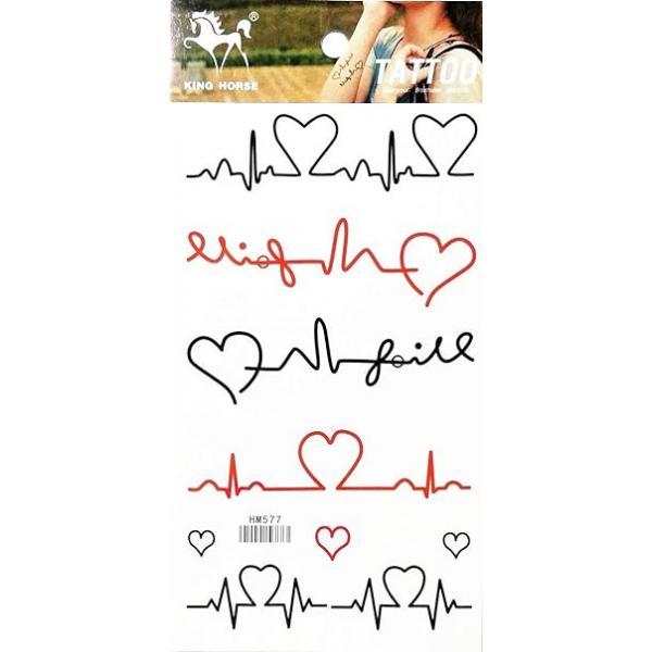 PARITA Tattoos Heart Love Pulse Heartbeat Lines Black Red Cartoon Tattoo Sexy Body Arm Chest Shoulder Art Waterproof Removable for Women Men Teens Kids (1 Sheet.) (12)