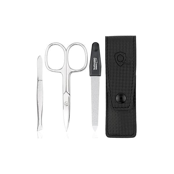 Travel Manicure Kit for Women and Men - 3-Piece Grooming Essentials: Scissors,Tweezers Nail File from Solingen Germany Compact Stylish Home or Use, made in Europe (Black)