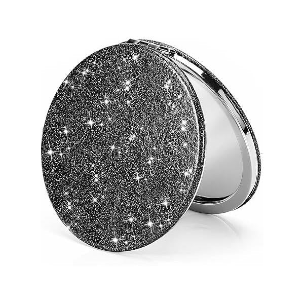 Dynippy Almond Blossom 2.75" Round Compact Mirror, 1X/2X Magnifying, Foldable, Portable, PU Leather & Metal, Home Office Personal Travel Mirrors