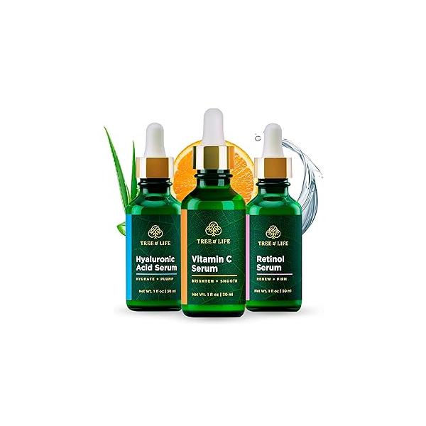 Tree of Life Beauty Facial Skin Care Set, Brightening, Firming, Hydrating, Dry Face, Dermatologist Tested - Trio Power Kit, Vitamin C, Retinol and Hyaluronic Acid, 3 count 1 Fl Oz