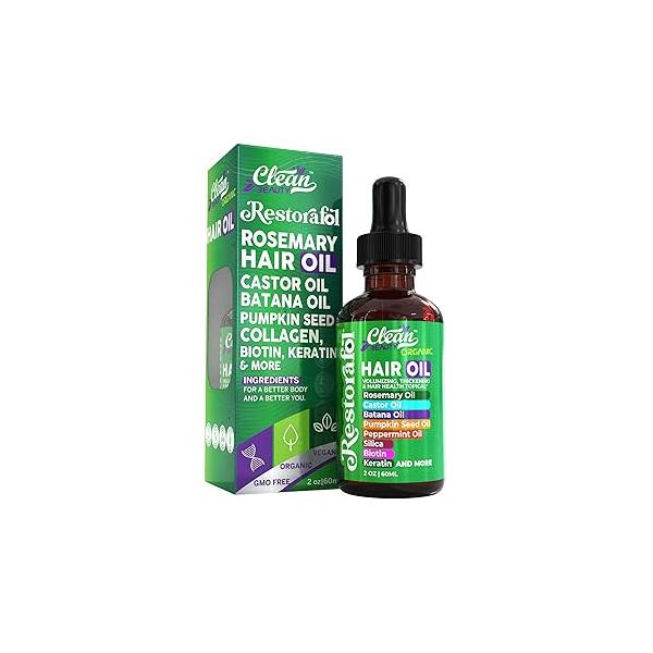 Rosemary Hair Oil For Growth with Castor Batana Pumpkin Seed Peppermint Silica Biotin Collagen Keratin Saw Palmetto Horsetail Tea Tree Vit E Aloe Vera Jojoba (1 Pack)