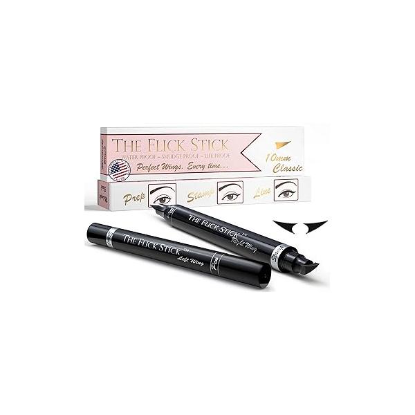 Winged Eyeliner Stamp, 2 x Black Liquid Pens, Easy Cat Eye Stencil Makeup Tool, SmudgeProof & Waterpoof Liner, Vamp Wing, Wingliner (10mm Classic, Midnight Black)