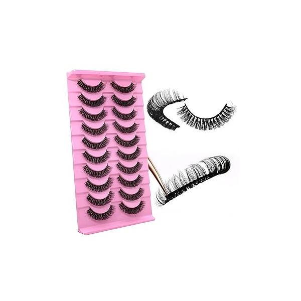 Royaomis D Curl Cat Eye lashes Wispy Russian Strip Lashes that Look Like Extensions 8D False Eyelashes Natural Pack 10 Pairs (RM-41)