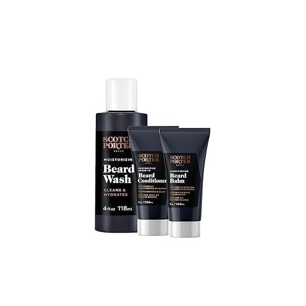 Scotch Porter Beard Blueprint Starter Kit - Wash 4 oz, Conditioner 1 oz & Conditioning Balm oz- Cleanse, Moisturize, Hydrate Style Coarse, Dry Facial Hair for a Fuller, Healthier-Looking