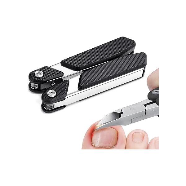 Ingrown Toenail Clippers for Thick Toenails, Folding Portable Ultra Sharp Toe Nail Seniors, Men Adult, Podiatrist, Heavy Duty Stainless Steel, Black
