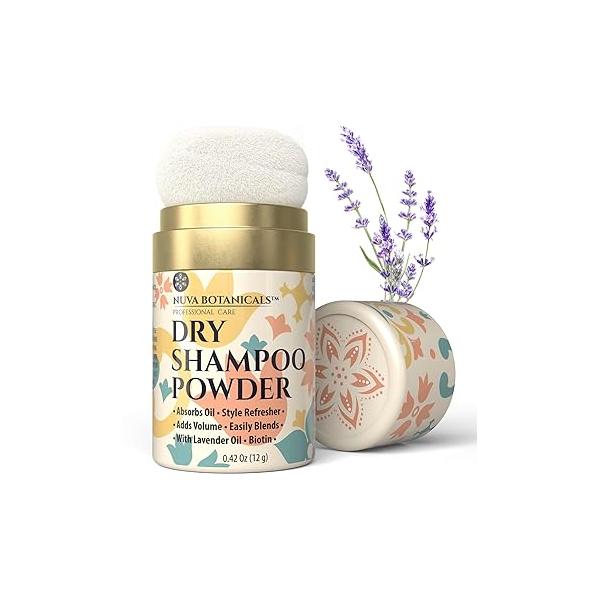 Non Aerosol Dry Shampoo Powder with Biotin - Lavender Extract and Korean Ginseng Volumizing Travel Size (0.42 oz)