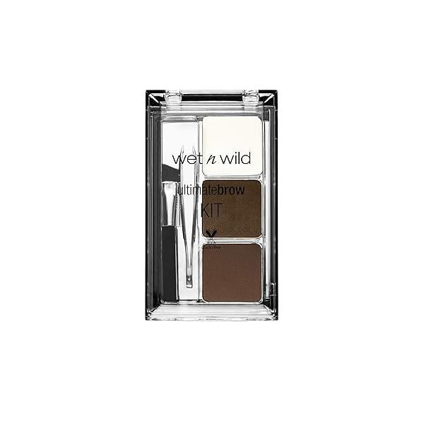 wet n wild Ultimate Eyebrow Makeup Kit, Long-Lasting Matte Brow Powder, Tweezers, Wax & Brush, Built-In Mirror, Purse-Friendly Compact - Dark Brown