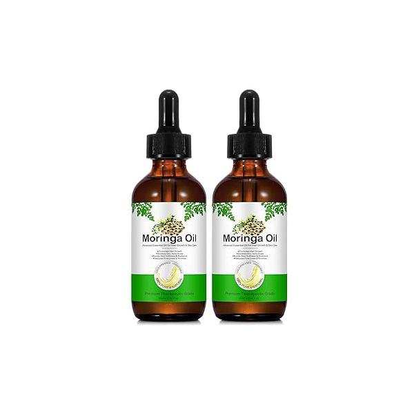 Moringa Oil for Hair 2.02 fl.oz, 100% Natural Premium Organic Cold-Pressed Glass Bottle Oil, Seed Face, & Body Care, Anti-Aging, Nourish Hair, Scalp Massage