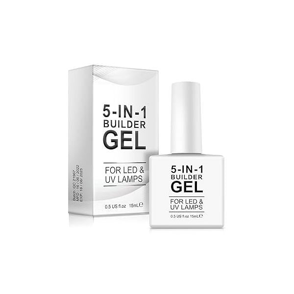 5-In-1 Builder Base Strengthening Gel - 15ml Light Pink Nail Gels, UV/LED Polish for Professional Manicure Repair, Nails Extension, Strengthen, Art Decoration