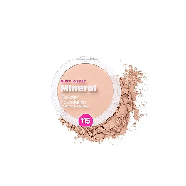 Ruby Kisses Mineral Pressed Powder Foundation, Medium to Full Coverage Natural Finish 0.35 Ounce (Ebony)