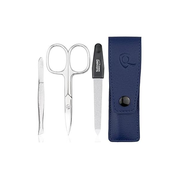 Travel Manicure Kit for Women and Men - 3-Piece Grooming Essentials: Scissors,Tweezers Nail File from Solingen Germany Compact Stylish Home or Use, made in Europe (Black)