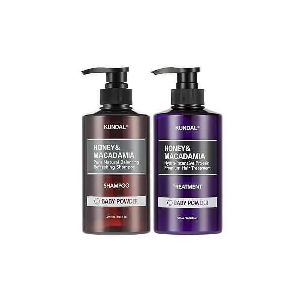 KUNDAL Natural Shampoo and Conditioner Set [Baby Powder] - Korean Hair Care, Long Lasting Fragrance, Moisturize, Nourish, Frizz Control, Argan & Macadamia Oil, Sulfate-Free 16.9fl oz (Pack of 2)