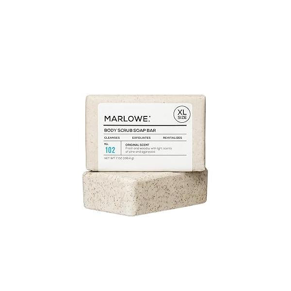 MARLOWE. No. 102 Body Scrub Soap 7 oz, Exfoliating Bar with Shea Butter, Olive Oil & Green Tea Extracts, Cleanses, Smooths Revitalizes Skin, Original Sage Fir Scent