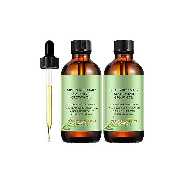 Mint Rosemary Oil for Hair Growth & Scalp Care -100% Pure Essential Strengthening, Soothes Scalp, deeply nourishes all types Hair-2Pack