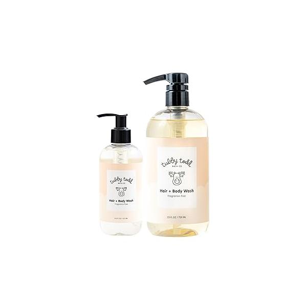 TUBBY TODD Hair + Body Wash - Baby Shampoo and Gentle, Natural Was for Newborns, Babies, Toddlers Non-Toxic Hypoallergenic Fragrance-Free, 2 Pack, 8.5oz & 25oz