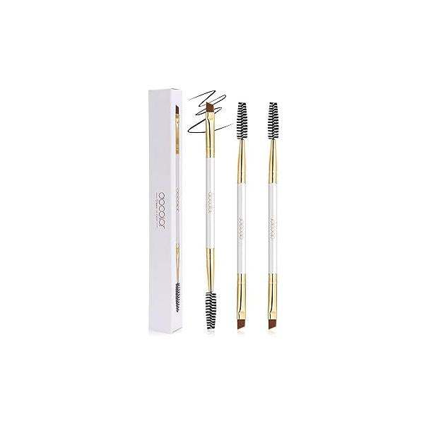 Docolor Eyebrow Brush Duo Spoolie Professional Angled Eye Brow Perfect for Lining and Shaping Brows, Brows or Lashes White
