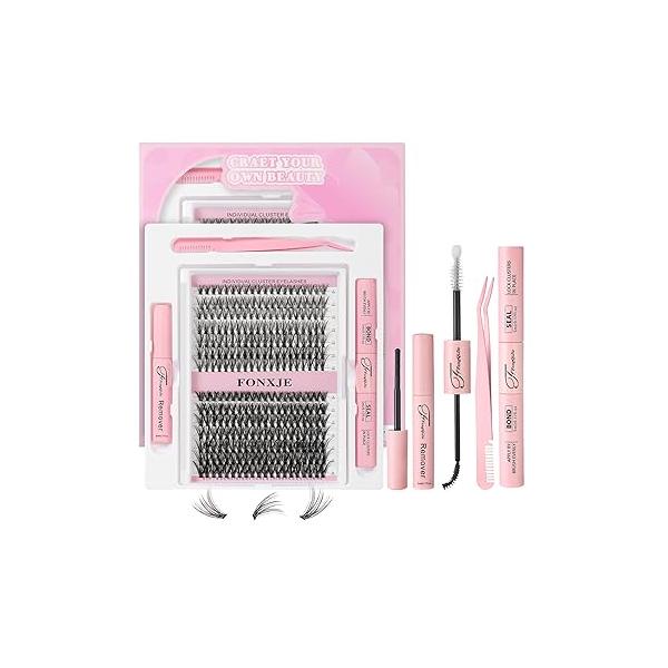 DIY Lash Clusters Kit for At-Home Eyelash Extensions | 240 Cluster Lashes (10mm-18mm) with Glue, Bond Sealer & Tweezers Reusable Extension Natural Volume(W20)