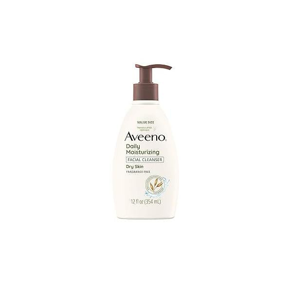 Aveeno Daily Moisturizing Facial Cleanser for Dry Skin, Gentle Face with Soothing Oat Skin that Feels Soft & Supple, Removes Dirt, Oil and Impurities, Fragrance Free, 12 FL OZ