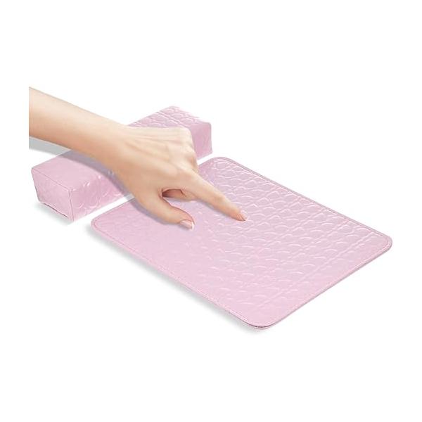 HEALLILY Black Pu Leather Nail Art Hand Rest Cushion with Pad - 2Pcs Comfortable Manicure Arm for Home and Salon Use, 14.76 X 11.41 0.39 Inches